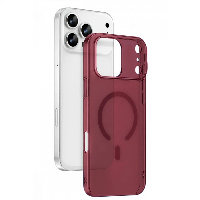 Newface Apple İphone 18 Pro Combo Sert Şeffaf Magsafe Kapak - Bordo