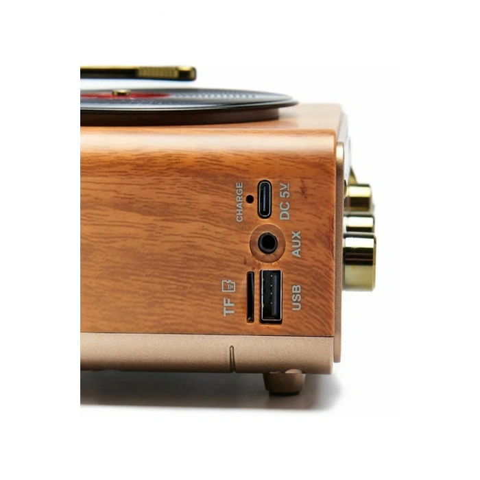 Nostaljik Tasarım Plak Çalar Görünümlü Radyolu Bluetooth Hoparlör Retro Müzik Plak Açık Kahverengi