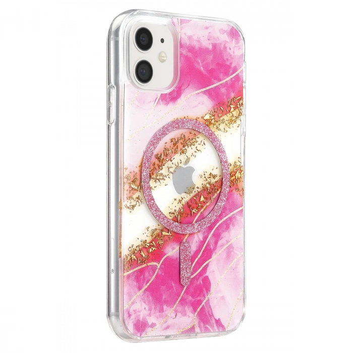 Onegif Apple İphone 11 Lotus Simli Magsafe Kapak - Pembe