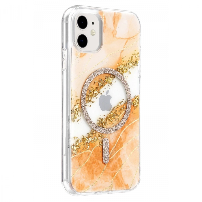 Onegif Apple İphone 11 Lotus Simli Magsafe Kapak - Turuncu