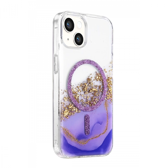 Onegif Apple İphone 14 Lotus Simli Magsafe Kapak - Mor