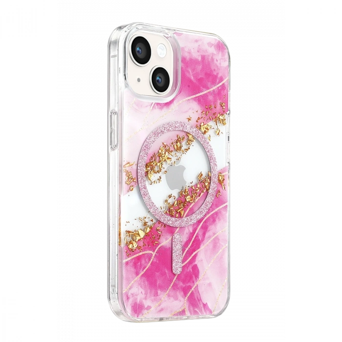 Onegif Apple İphone 14 Lotus Simli Magsafe Kapak - Pembe