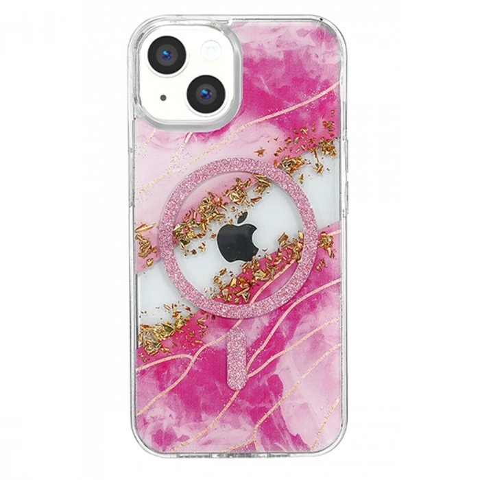 Onegif Apple İphone 14 Lotus Simli Magsafe Kapak - Pembe