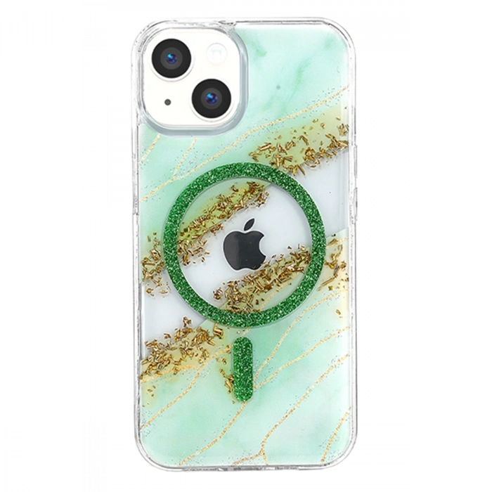 Onegif Apple İphone 14 Lotus Simli Magsafe Kapak - Yeşil
