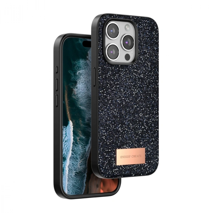 Onegif Apple İphone 14 Pro Max Bright Simli Kapak - Siyah