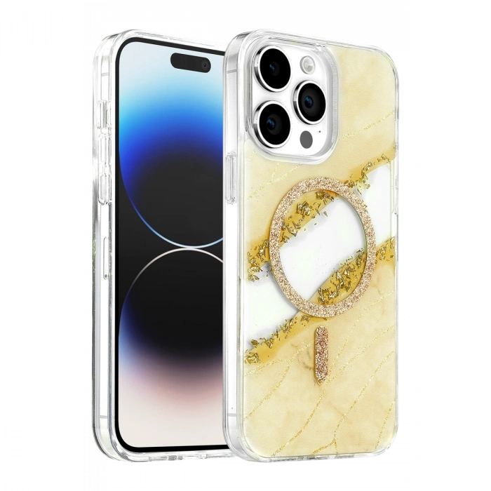 Onegif Apple İphone 14 Pro Max Lotus Simli Magsafe Kapak - Gümüş