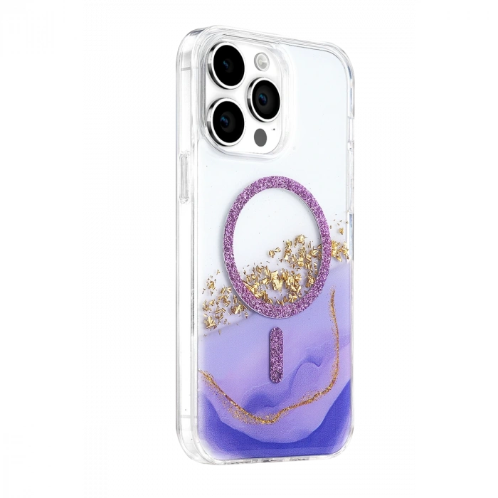 Onegif Apple İphone 14 Pro Max Lotus Simli Magsafe Kapak - Mor