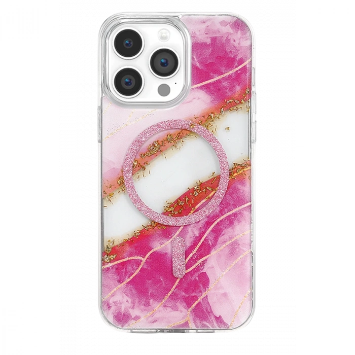 Onegif Apple İphone 14 Pro Max Lotus Simli Magsafe Kapak - Pembe