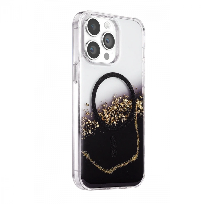 Onegif Apple İphone 14 Pro Max Lotus Simli Magsafe Kapak - Siyah