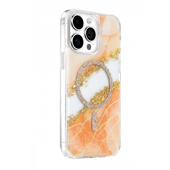 Onegif Apple İphone 14 Pro Max Lotus Simli Magsafe Kapak - Turuncu