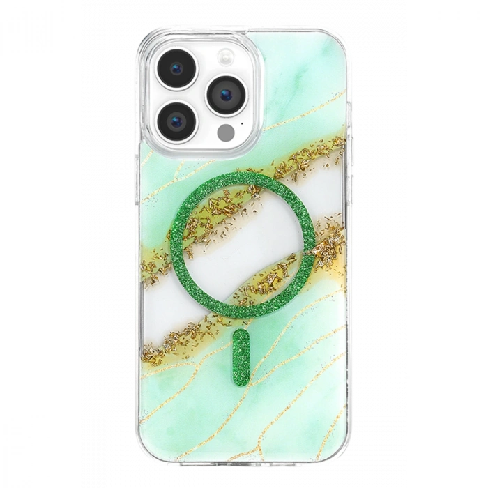 Onegif Apple İphone 14 Pro Max Lotus Simli Magsafe Kapak - Yeşil