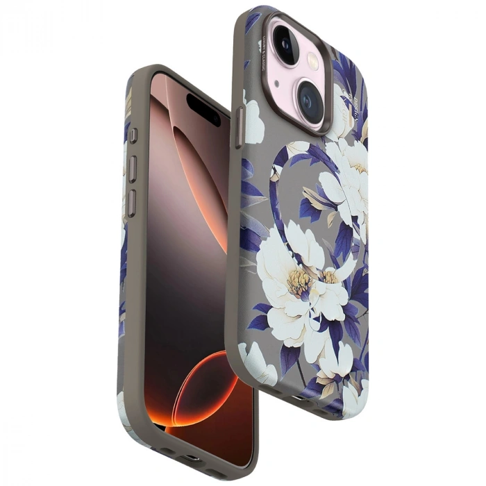 Onegif Apple İphone 15 Flower Series Magsafe Kapak - Gri