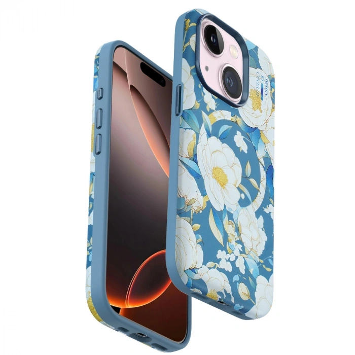 Onegif Apple İphone 15 Flower Series Magsafe Kapak - Mavi