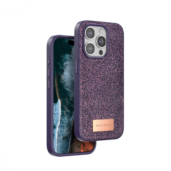 Onegif Apple İphone 15 Pro Bright Simli Kapak - Derin Mor