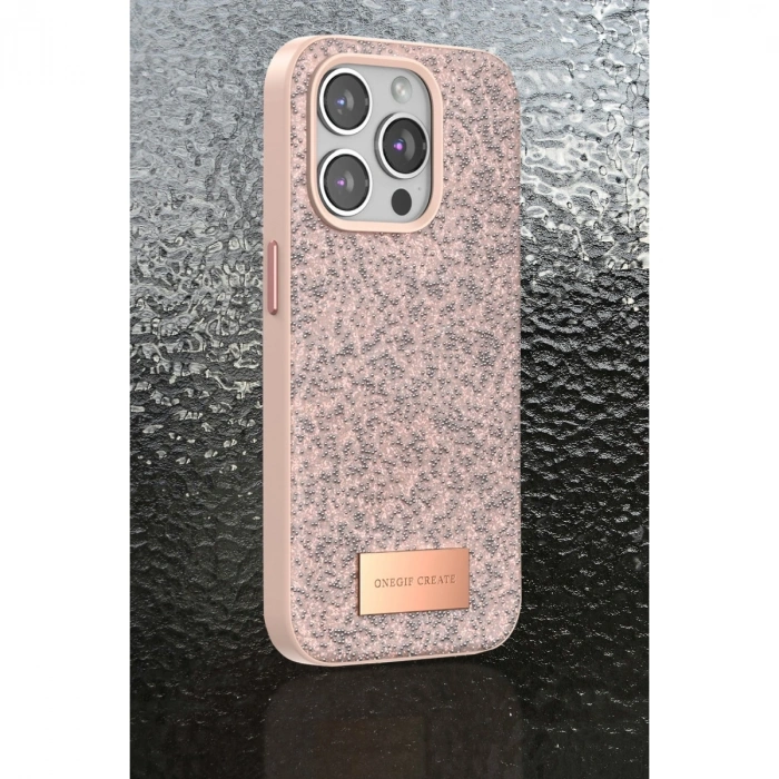 Onegif Apple İphone 15 Pro Max Bright Simli Kapak - Pembe