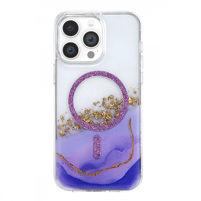 Onegif Apple İphone 15 Pro Max Lotus Simli Magsafe Kapak - Mor