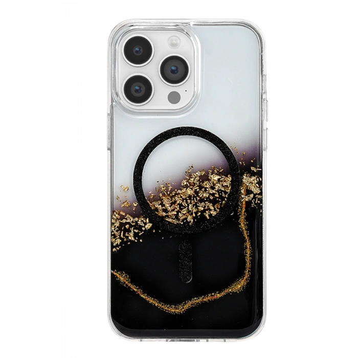 Onegif Apple İphone 15 Pro Max Lotus Simli Magsafe Kapak - Siyah
