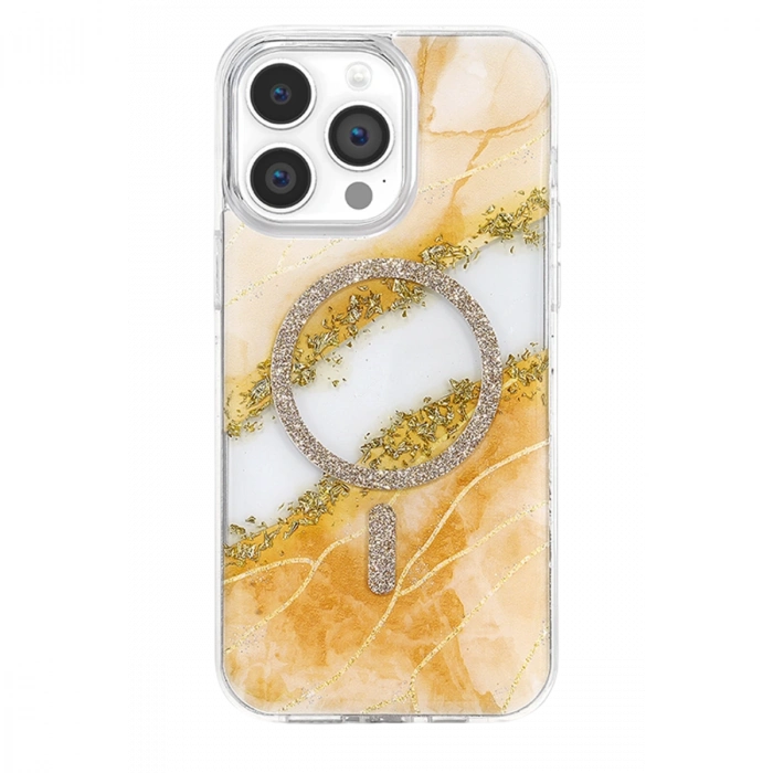 Onegif Apple İphone 15 Pro Max Lotus Simli Magsafe Kapak - Turuncu
