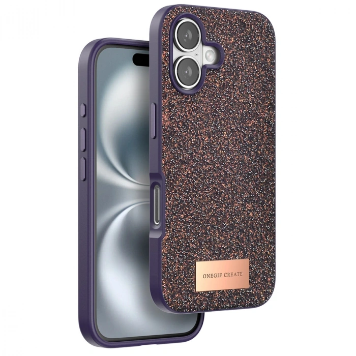 Onegif Apple İphone 16 Bright Simli Kapak - Derin Mor