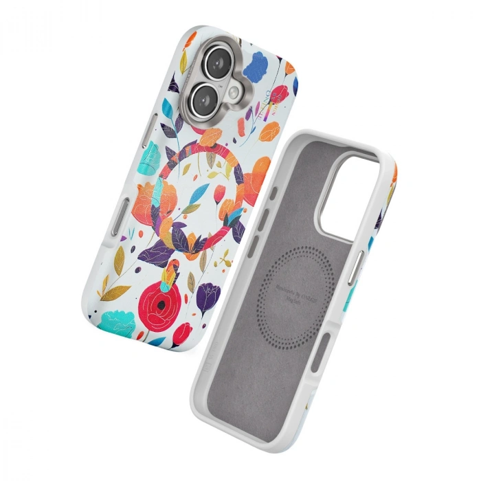 Onegif Apple İphone 16 Flower Series Magsafe Kapak - Beyaz
