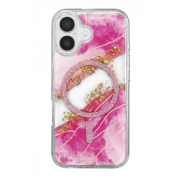 Onegif Apple İphone 16 Lotus Simli Magsafe Kapak - Pembe