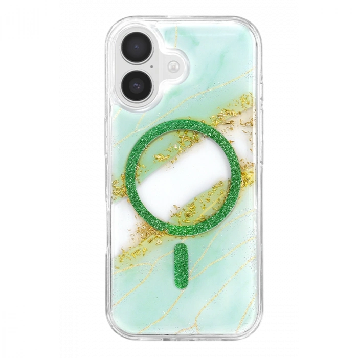 Onegif Apple İphone 16 Lotus Simli Magsafe Kapak - Yeşil
