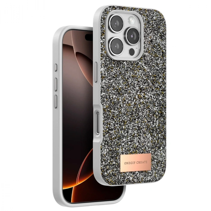 Onegif Apple İphone 16 Pro Bright Simli Kapak - Gümüş