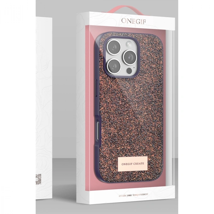 Onegif Apple İphone 16 Pro Max Bright Simli Kapak - Pembe