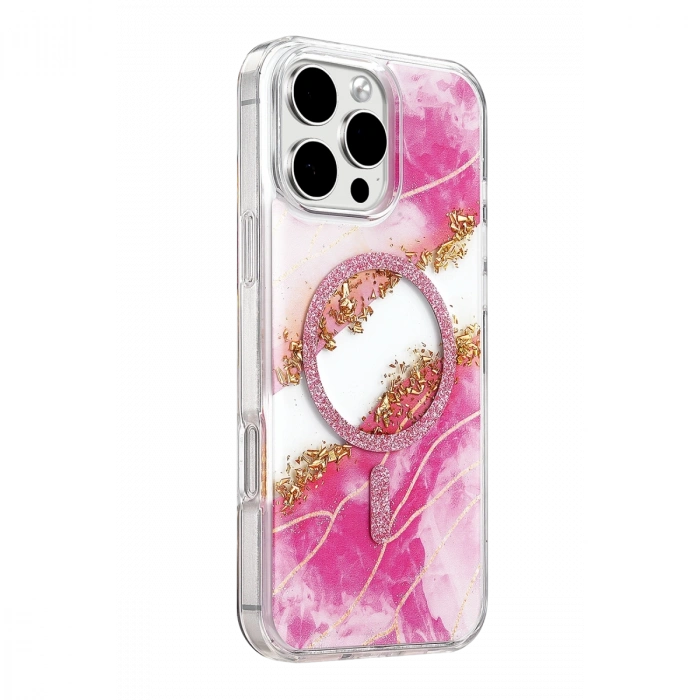 Onegif Apple İphone 16 Pro Max Lotus Simli Magsafe Kapak - Pembe