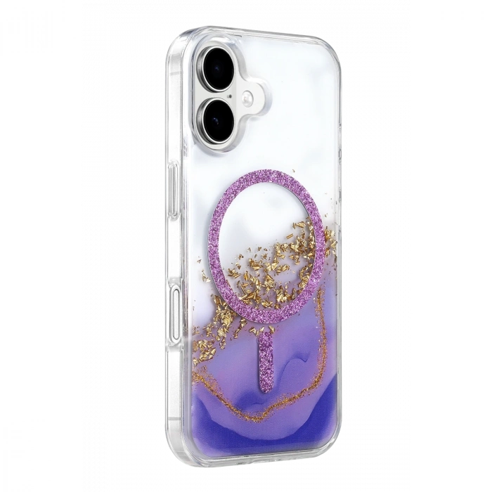 Onegif Apple İphone 17 Lotus Simli Magsafe Kapak - Mor
