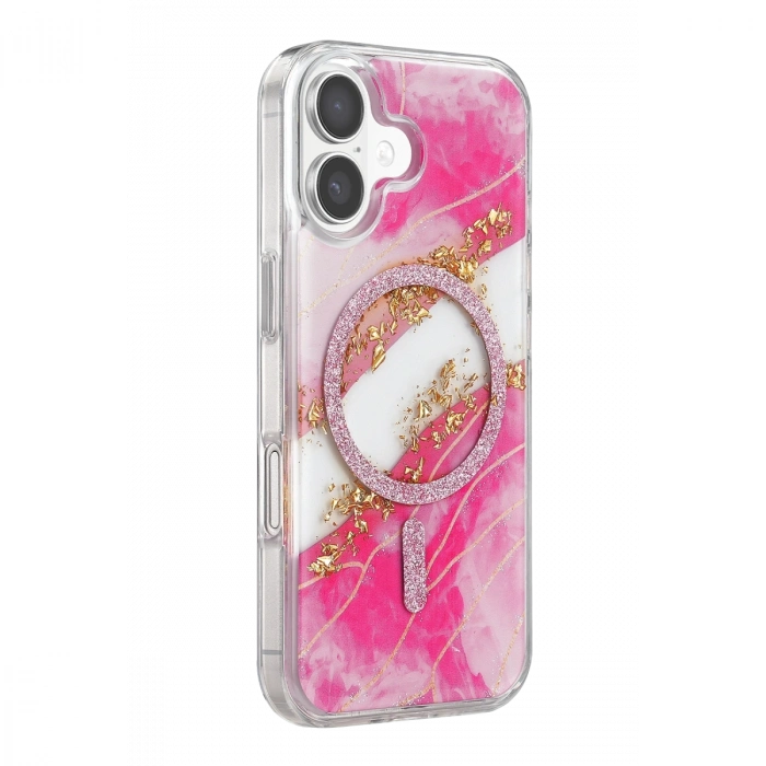 Onegif Apple İphone 17 Lotus Simli Magsafe Kapak - Pembe