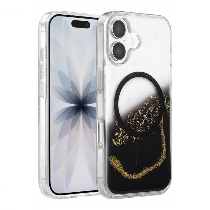 Onegif Apple İphone 17 Lotus Simli Magsafe Kapak - Siyah