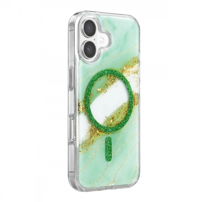 Onegif Apple İphone 17 Lotus Simli Magsafe Kapak - Yeşil