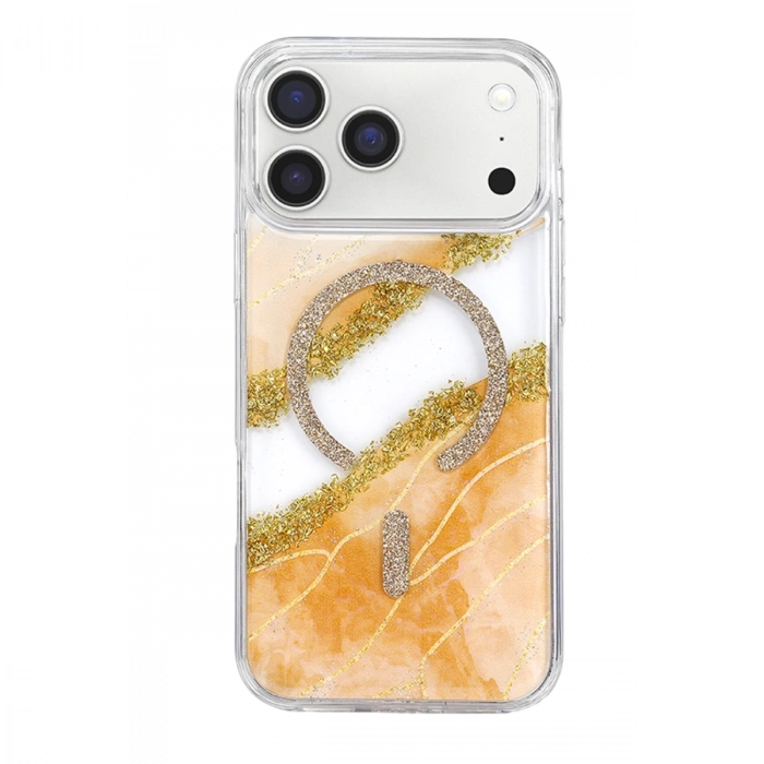 Onegif Apple İphone 17 Pro Lotus Simli Magsafe Kapak - Turuncu