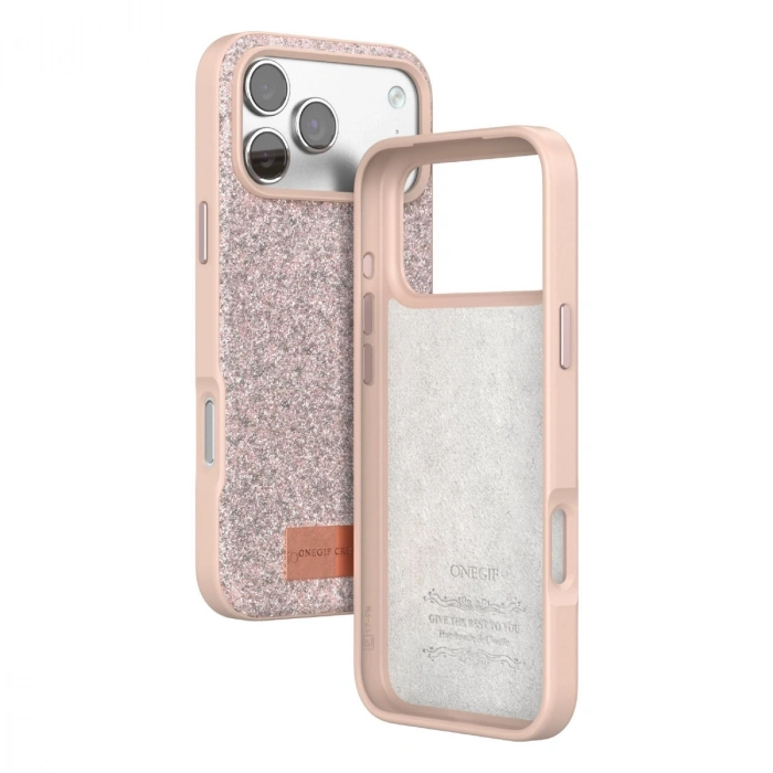 Onegif Apple İphone 17 Pro Max Bright Simli Kapak - Pembe