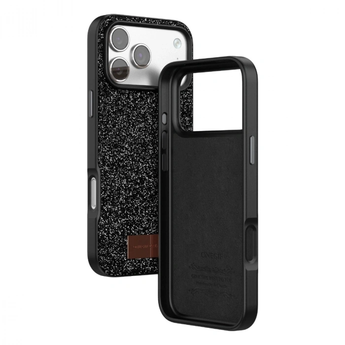 Onegif Apple İphone 17 Pro Max Bright Simli Kapak - Siyah