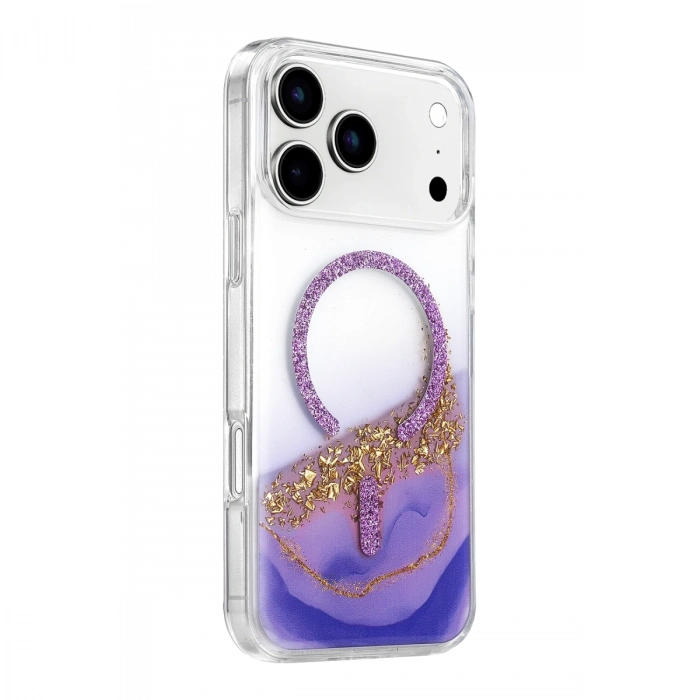 Onegif Apple İphone 17 Pro Max Lotus Simli Magsafe Kapak - Mor