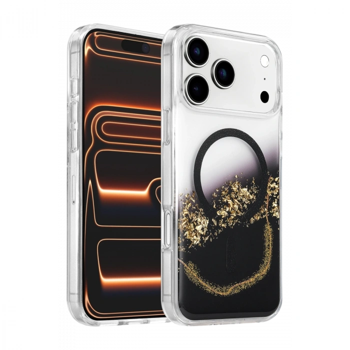 Onegif Apple İphone 17 Pro Max Lotus Simli Magsafe Kapak - Siyah