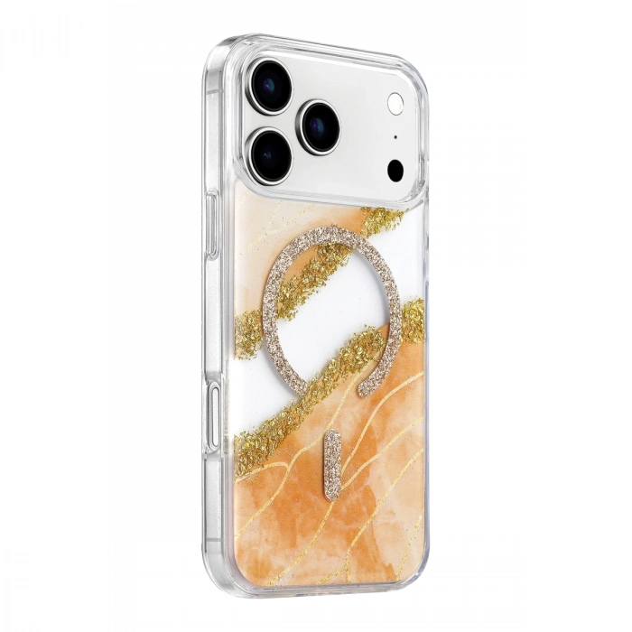 Onegif Apple İphone 17 Pro Max Lotus Simli Magsafe Kapak - Turuncu
