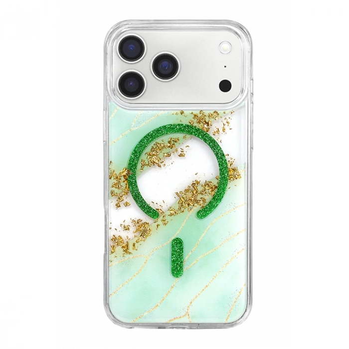 Onegif Apple İphone 17 Pro Max Lotus Simli Magsafe Kapak - Yeşil