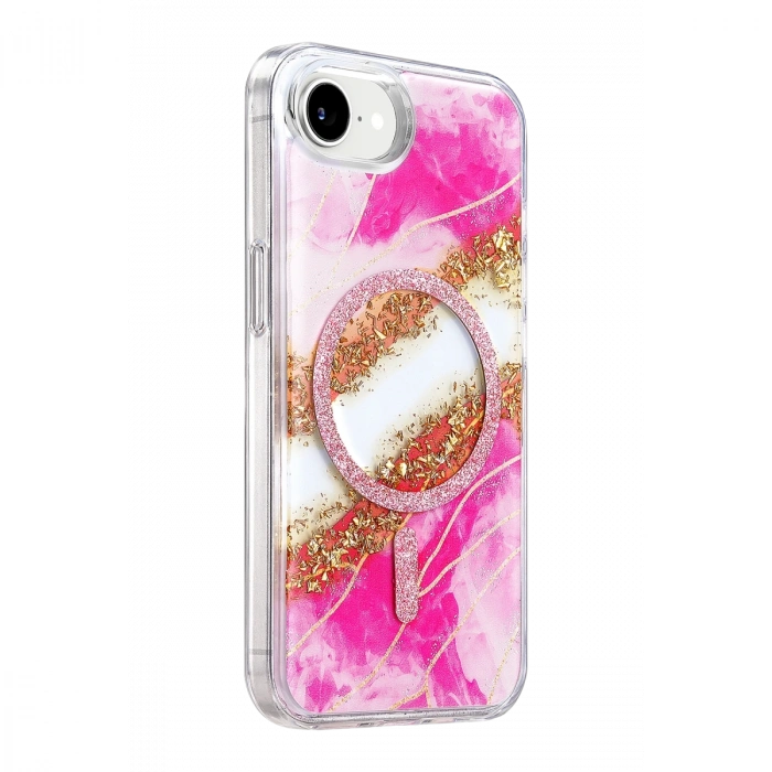 Onegif Apple İphone 17e Lotus Simli Magsafe Kapak - Pembe