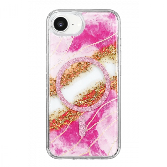Onegif Apple İphone 17e Lotus Simli Magsafe Kapak - Pembe