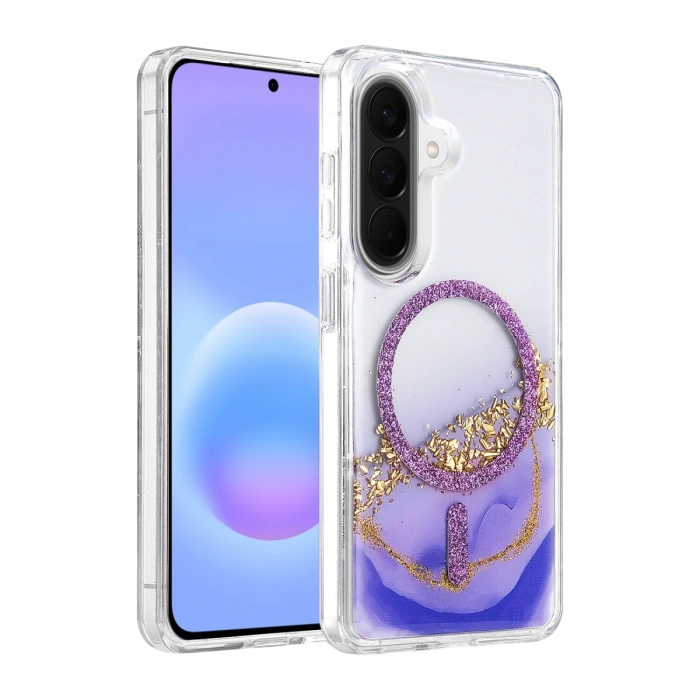 Onegif Samsung Galaxy A56 Lotus Simli Magsafe Kapak - Mor