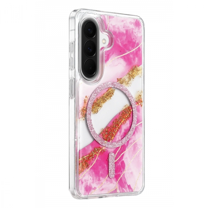 Onegif Samsung Galaxy A56 Lotus Simli Magsafe Kapak - Pembe