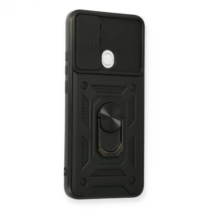 Oppo A15 Kılıf Pars Lens Yüzüklü Silikon - Siyah