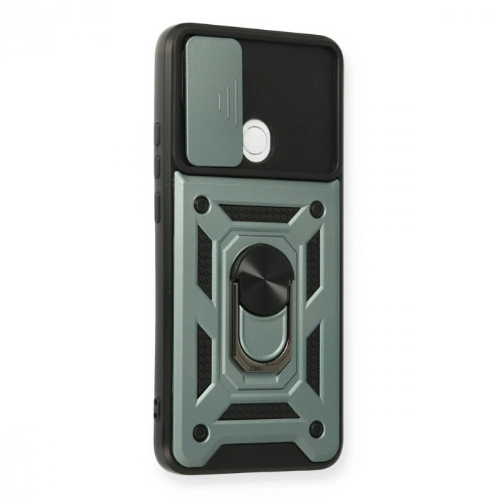 Oppo A15 Kılıf Pars Lens Yüzüklü Silikon - Yeşil