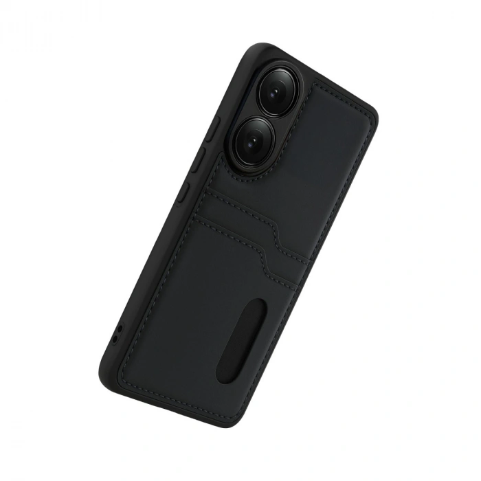 Oppo A38 Sara Kartvizitli Deri Kılıf - Siyah