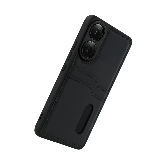 Oppo A38 Sara Kartvizitli Deri Kılıf - Siyah