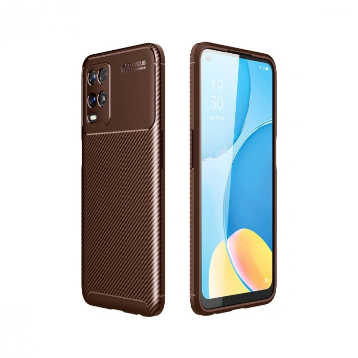 Oppo A54 4g Kılıf Auto Focus Karbon Kapak - Kahverengi