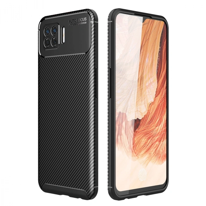 Oppo A73 Kılıf Auto Focus Karbon Kapak - Siyah